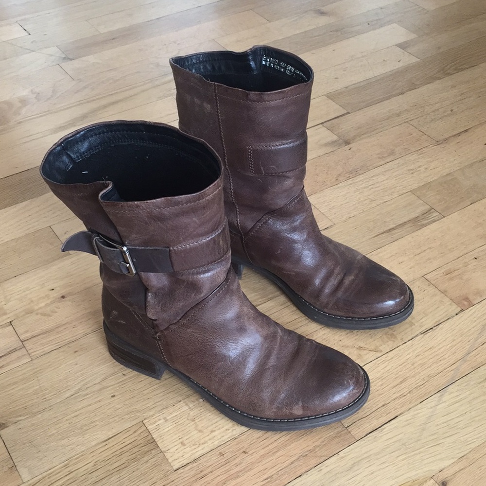 Brown Leather Mid Shaft Buckle Boots by Clarks